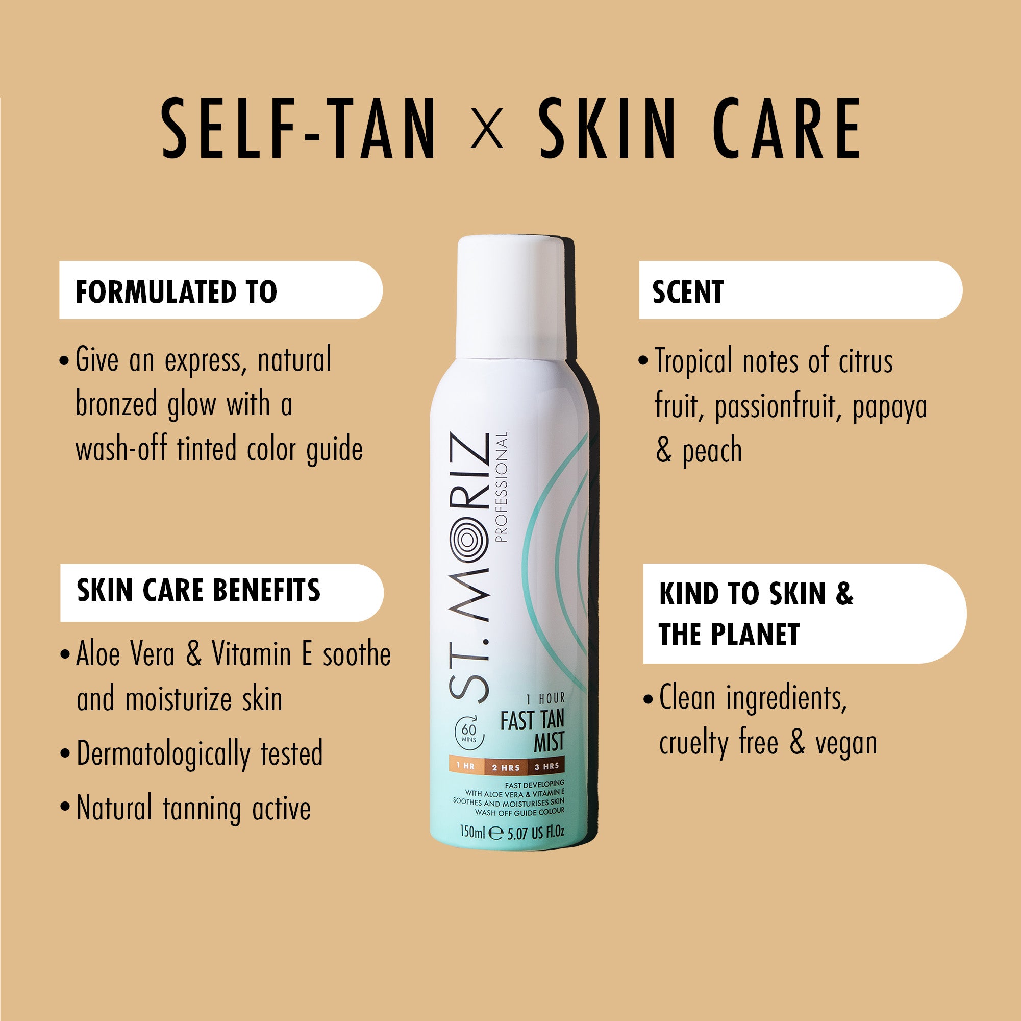 Professional 1 Hour Fast Self Tanning Mist, 150ml